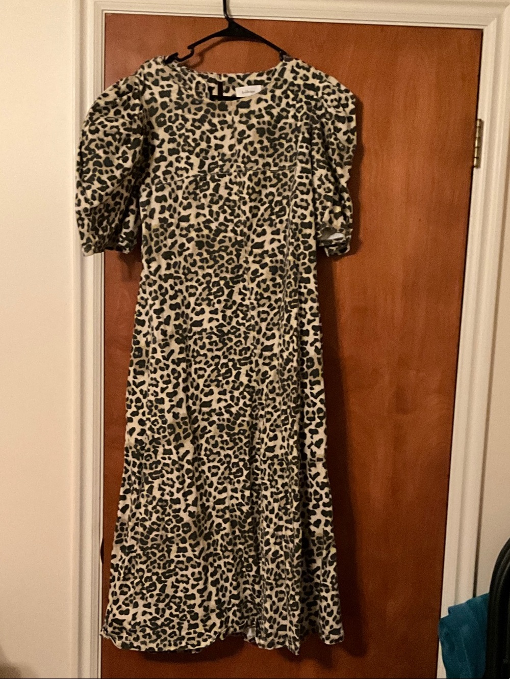 Bhome Leopard Print Puff Sleeve Midi Dress - Cream and Black
